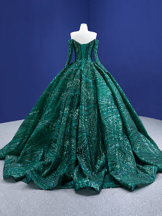 Luxury Model Dark Green Long Sleeve Formal Prom Dress 67368