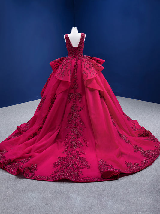 Luxury Model V Neck Sleeveless Tiered Beading Formal Prom Dress Evening Gown 67376