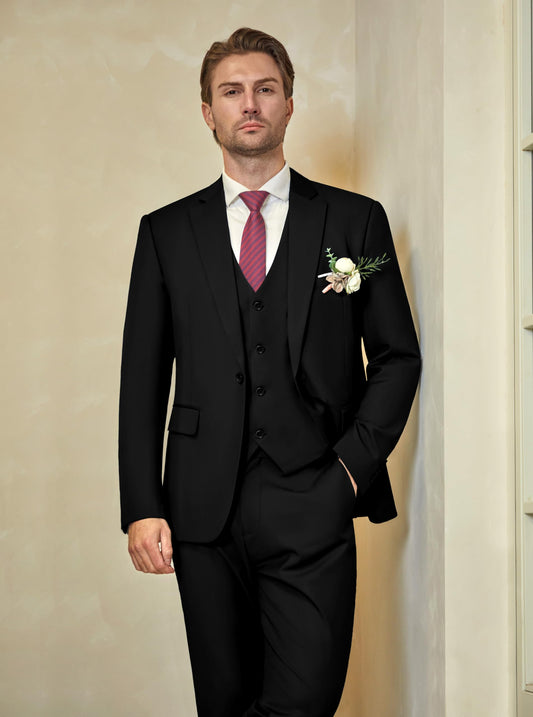 Men’s Slim Fit Suit One Button 3-Piece Blazer Dress Business Wedding Party Jacket Vest & Pant