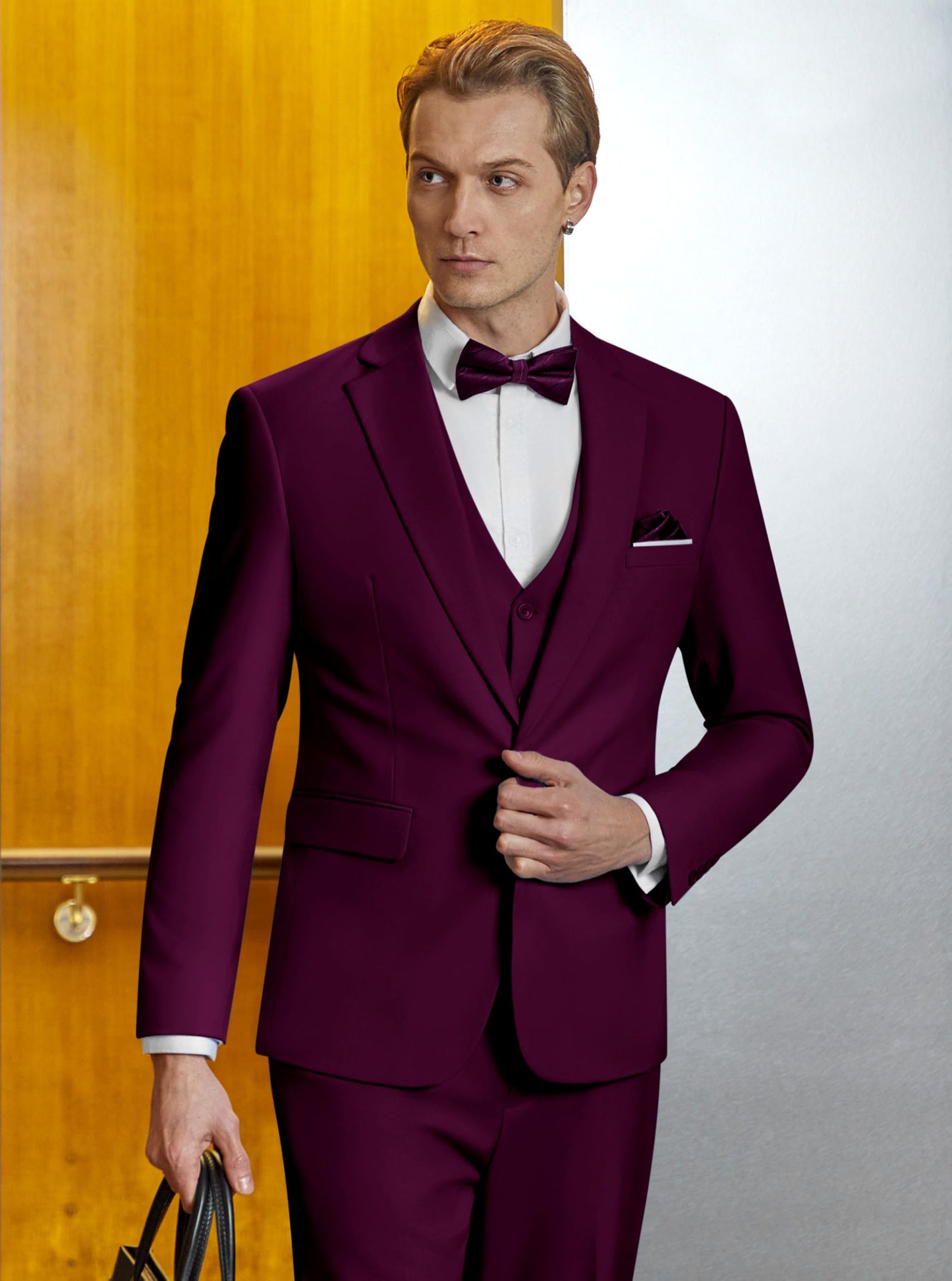 Men’s Slim Fit Suit One Button 3-Piece Blazer Dress Business Wedding Party Jacket Vest & Pant