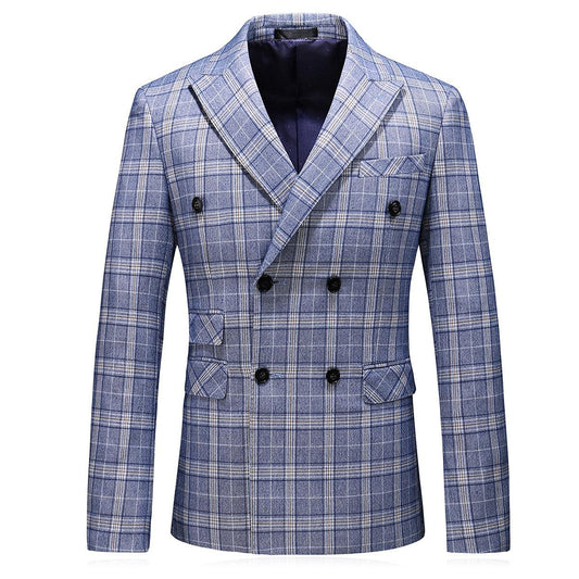 Mens Plaid 3 Piece Suits Slim Fit Double Breasted Plaid Suit Jacket Vest Pants Set Formal