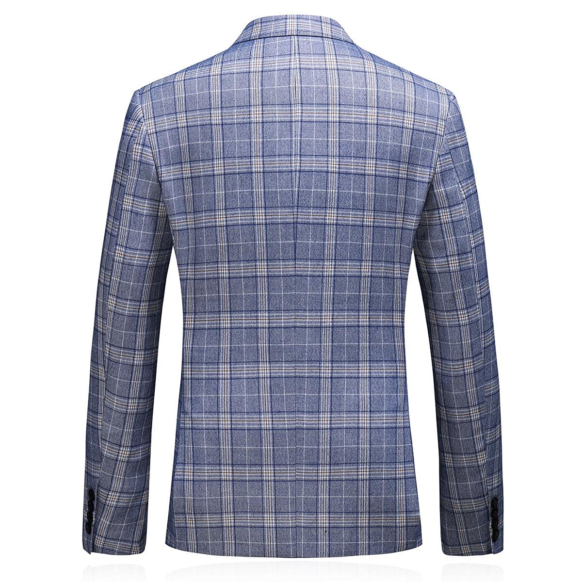 Mens Plaid 3 Piece Suits Slim Fit Double Breasted Plaid Suit Jacket Vest Pants Set Formal