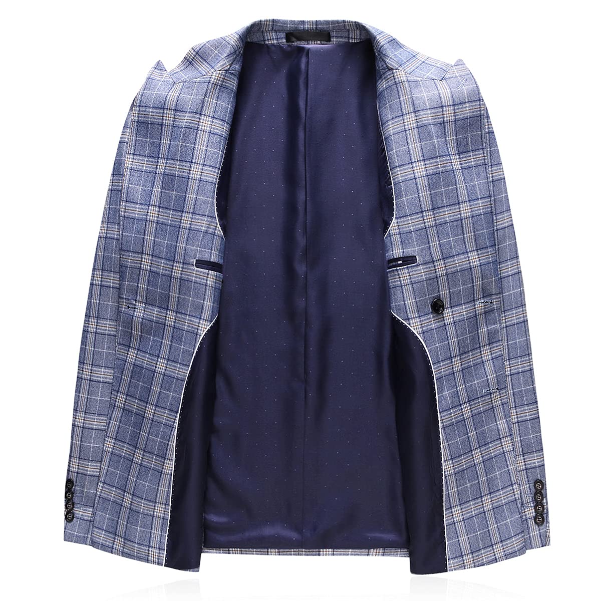 Mens Plaid 3 Piece Suits Slim Fit Double Breasted Plaid Suit Jacket Vest Pants Set Formal