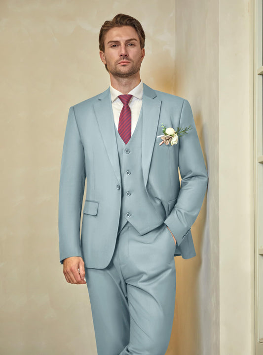 Men’s Slim Fit Suit One Button 3-Piece Blazer Dress Business Wedding Party Jacket Vest & Pant