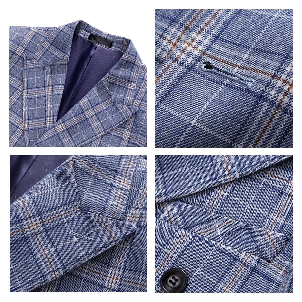 Mens Plaid 3 Piece Suits Slim Fit Double Breasted Plaid Suit Jacket Vest Pants Set Formal