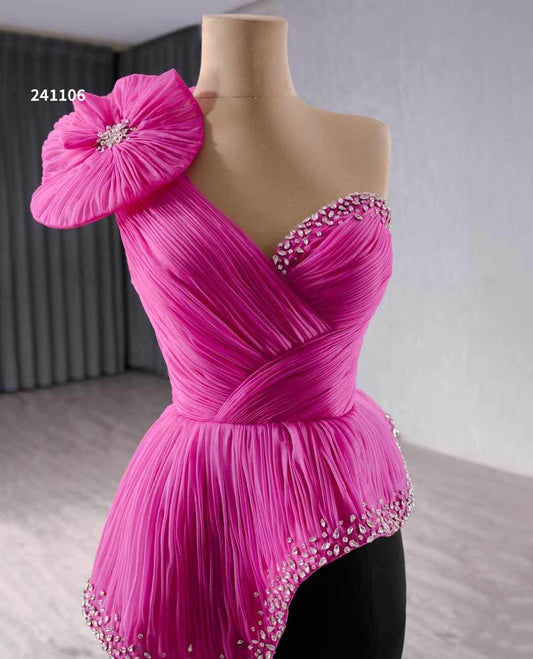 Luxury Model Hot Pink Black Mermaid Evening Dress Party Gown 241106