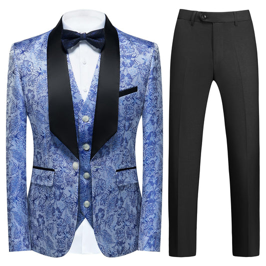 Tuxedo Suits for Men 3 Piece Regular Fit Men's Suit Set Floral Pattern Blazer Jacket Waistcoat Pants