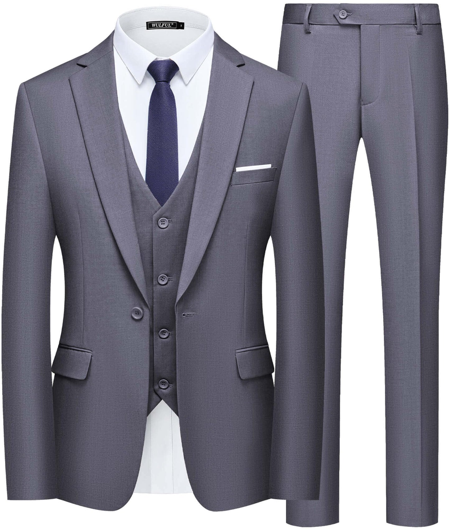 Men’s Slim Fit Suit One Button 3-Piece Blazer Dress Business Wedding Party Jacket Vest & Pant