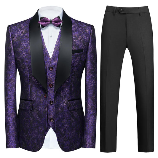 Tuxedo Suits for Men 3 Piece Regular Fit Men's Suit Set Floral Pattern Blazer Jacket Waistcoat Pants