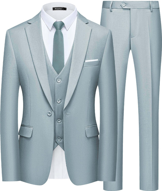 Men’s Slim Fit Suit One Button 3-Piece Blazer Dress Business Wedding Party Jacket Vest & Pant