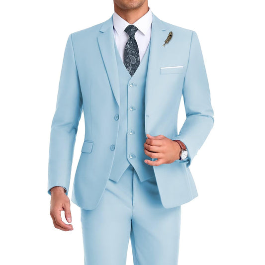 Men Suit 3 Pieces Slim Fit, Groomsmen Business Jacket Vest Pant with Tie 2 Buttons Prom Tuxedo For Wedding Porm Homecoming Party