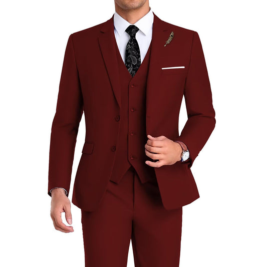 Men Suit 3 Pieces Slim Fit, Groomsmen Business Jacket Vest Pant with Tie 2 Buttons Prom Tuxedo For Wedding Porm Homecoming Party