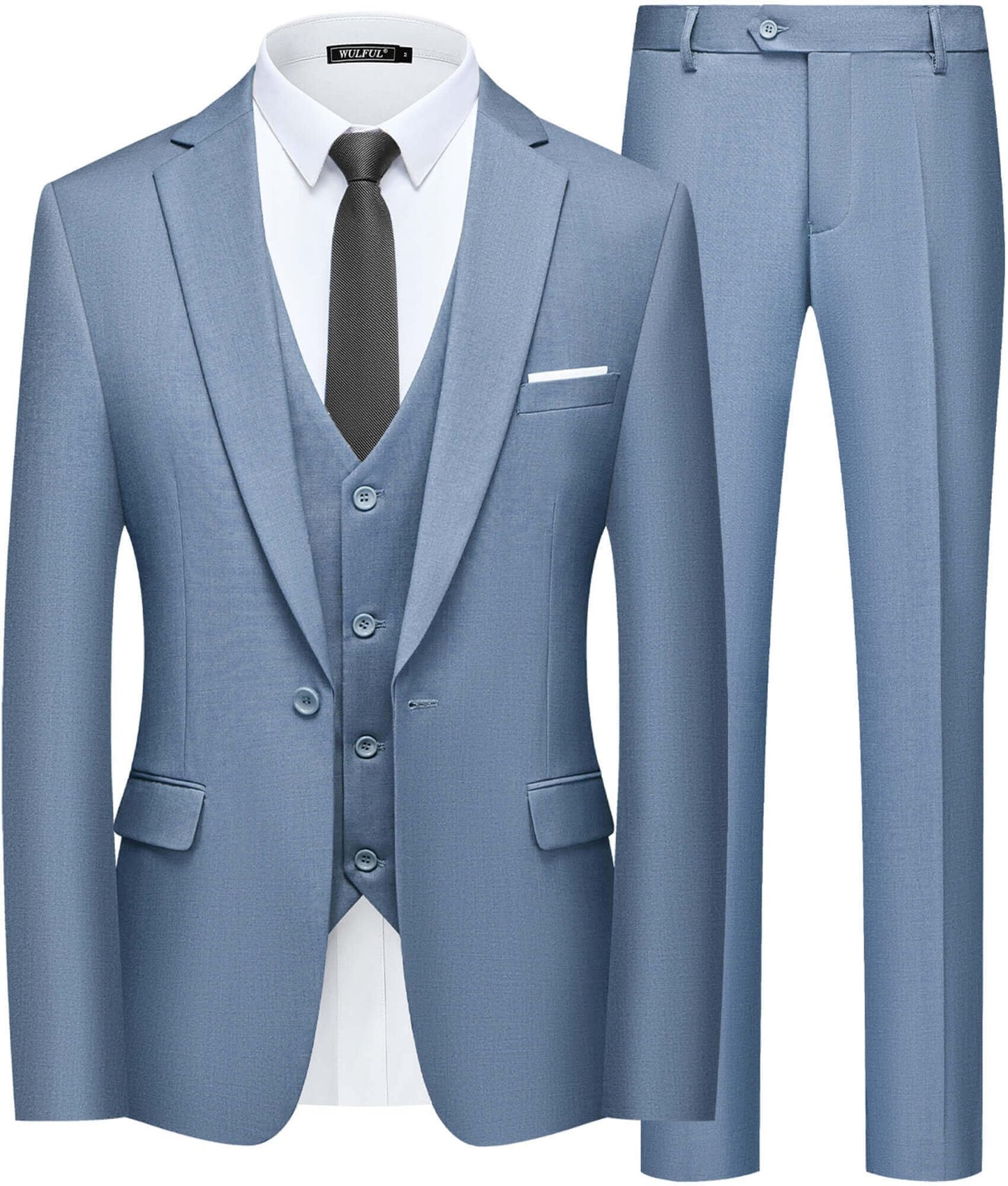 Men’s Slim Fit Suit One Button 3-Piece Blazer Dress Business Wedding Party Jacket Vest & Pant