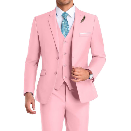 Men Suit 3 Pieces Slim Fit, Groomsmen Business Jacket Vest Pant with Tie 2 Buttons Prom Tuxedo For Wedding Porm Homecoming Party