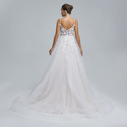 Spafhetti V Neck Applique Sleeveless A Line Wedding Dress ST001