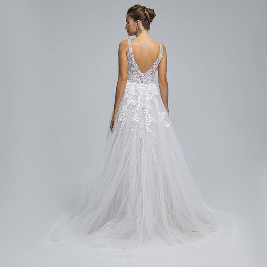 Backless O Neck Applique Sleeveless A Line Wedding Dress ST003