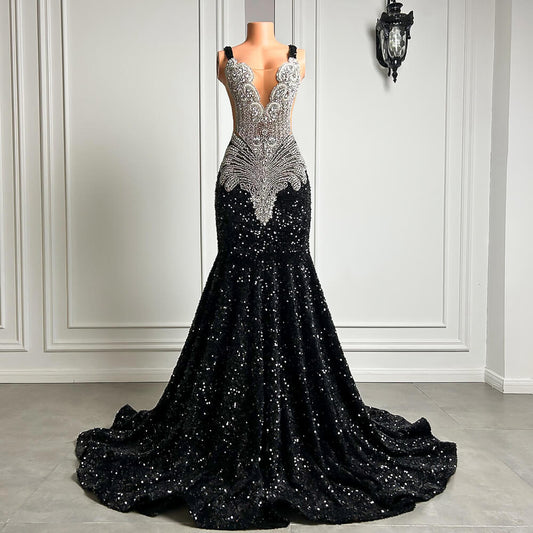 Sparkly Sequin Sleeveless Beading Long Mermaid Prom Dress XY0026