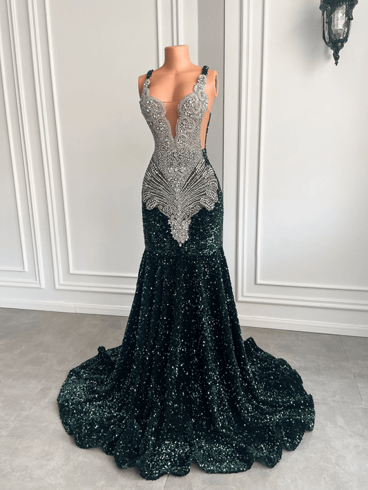 Sparkly Sequin Sleeveless Beading Long Mermaid Prom Dress XY0026