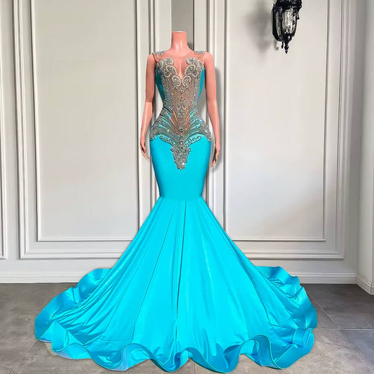 Emerald Green Beaded Sleeveless Stain Long Mermaid Prom Dress XY0037