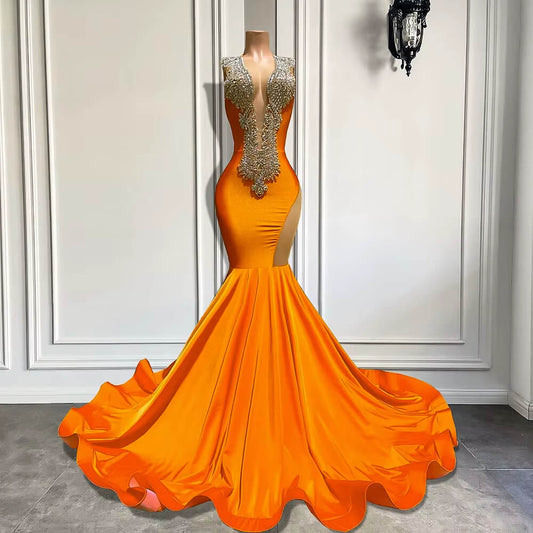 Sexy Orange Beading Sleeveless Mermaid Prom Dress XY0056