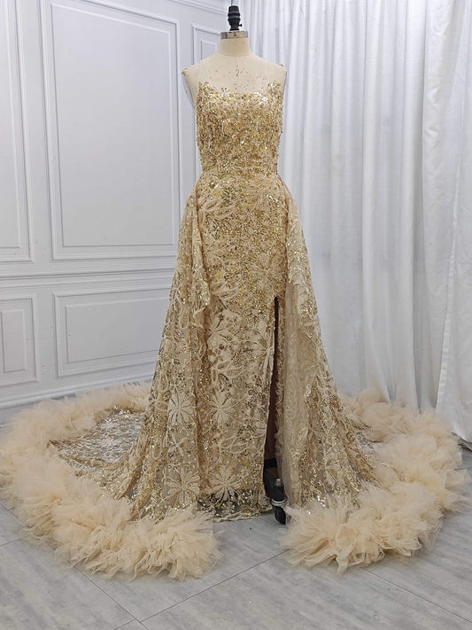 Sexy Gold Sequin Sleeveless Mermaid Long Prom Dress XY0064