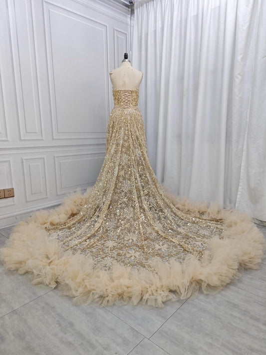 Sexy Gold Sequin Sleeveless Mermaid Long Prom Dress XY0064