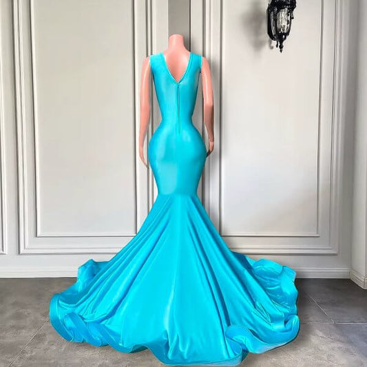 Emerald Green Beaded Sleeveless Stain Long Mermaid Prom Dress XY0037