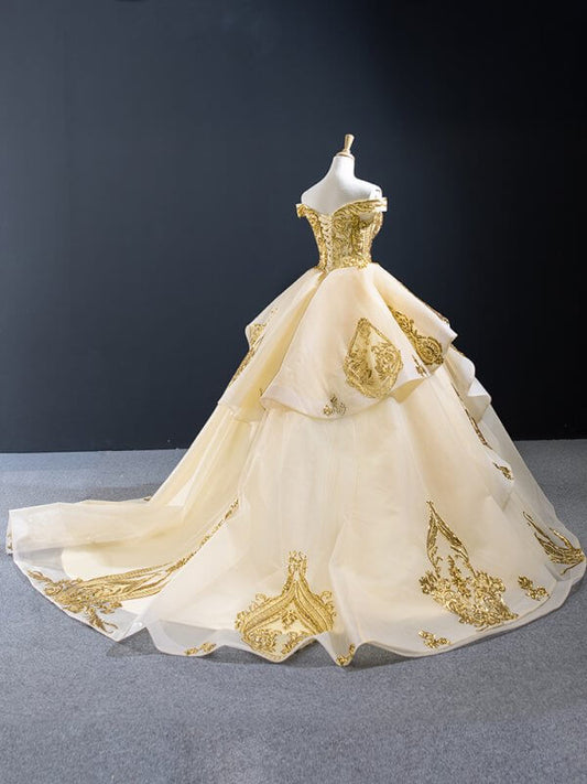 Luxury Model Gold Sleeveless Long Ball Gown Wedding Dress 67024