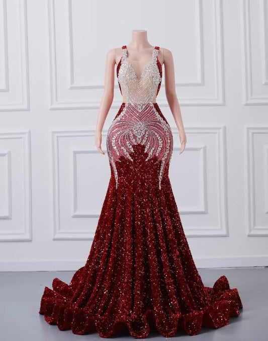 Sexy Back Beaded Sleeveless Long Mermaid Prom Dress XY0065
