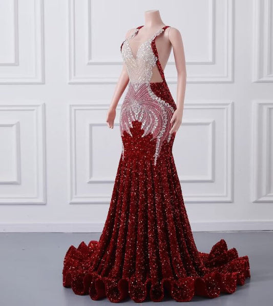 Sexy Back Beaded Sleeveless Long Mermaid Prom Dress XY0065
